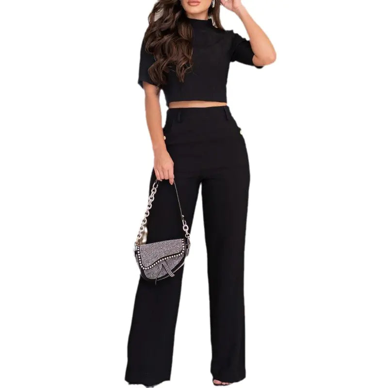 2024 Women's Fashion Casual Top & High-Waist Pants Set