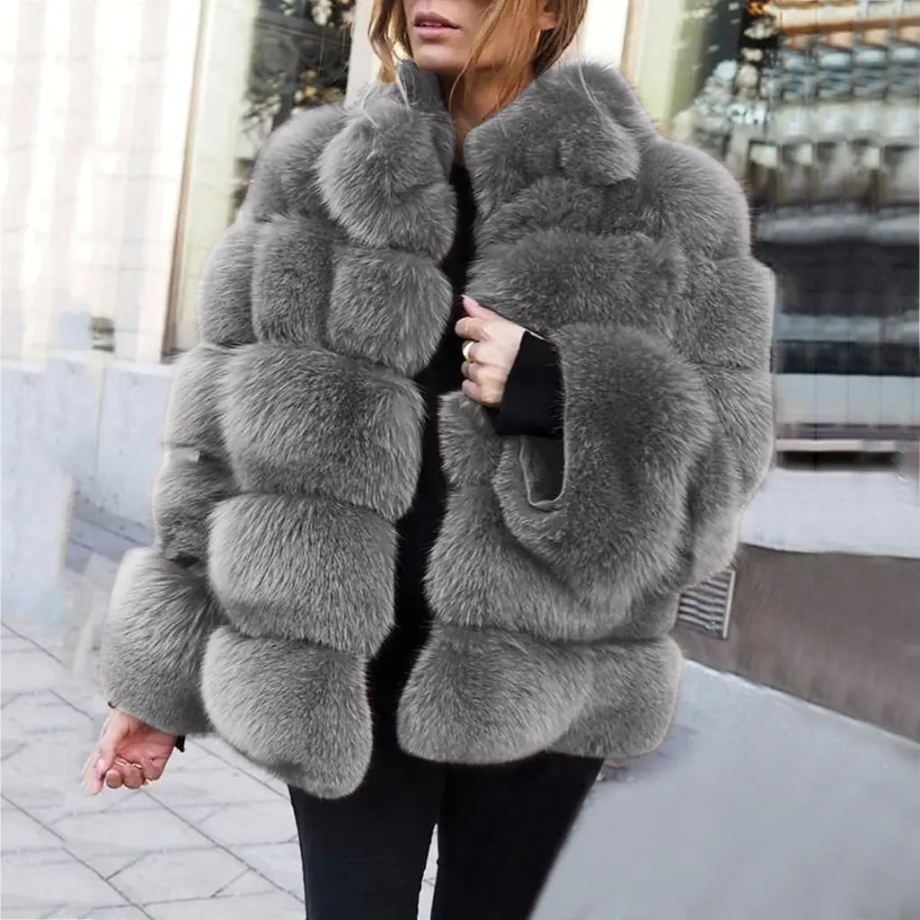 Faux Fur Women's Coat with Fox Fur Design (In Stock)