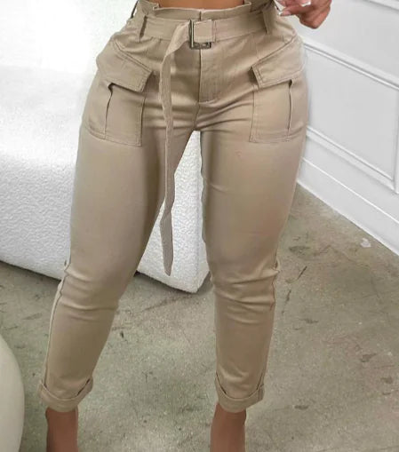 2023 Fashion Women's Khaki High-Waist Cargo Pants