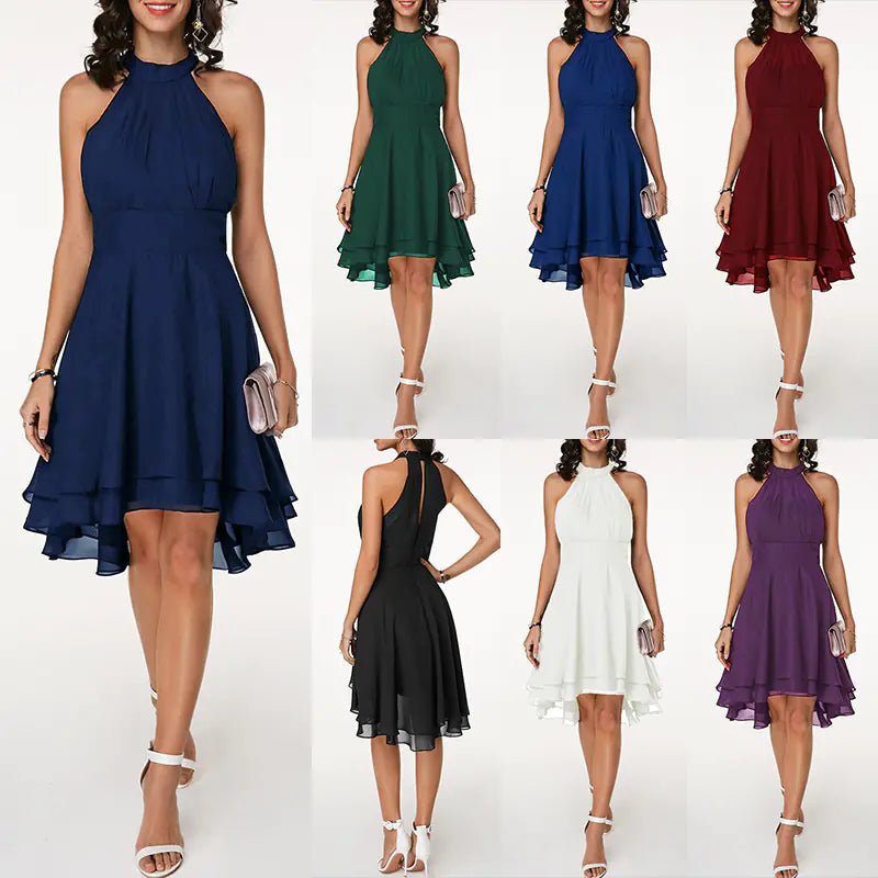 Elegant Women's High Waist Sleeveless Chiffon Dress