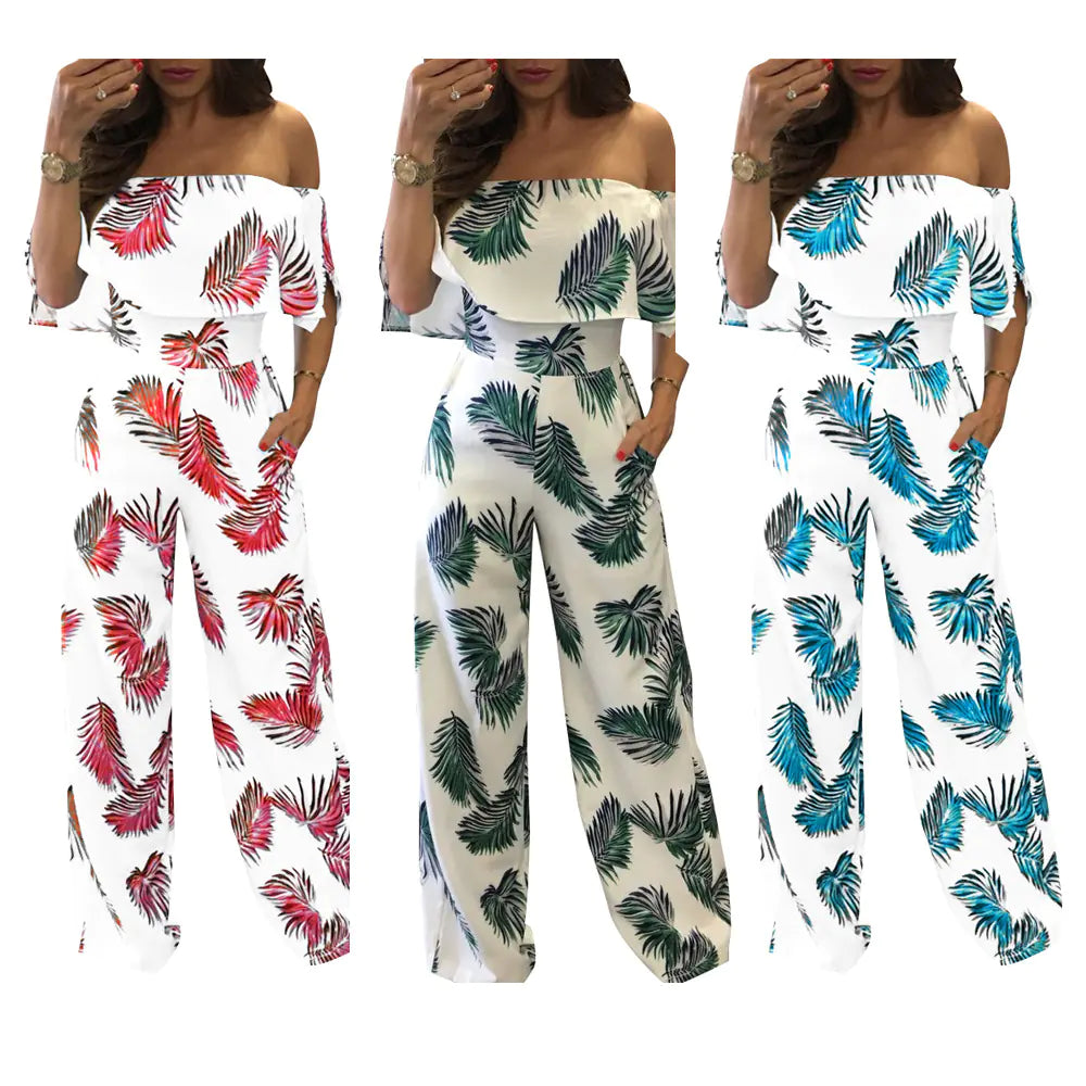 Floral Off-Shoulder Ruffled Loose Jumpsuit